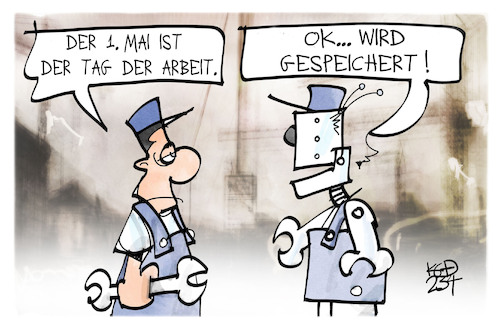 Cartoon: Tag der Arbeit (medium) by Kostas Koufogiorgos tagged karikatur,koufogiorgos,tag,arbeit,feiertag,ki,roboter,arbeiter,kollege,karikatur,koufogiorgos,tag,arbeit,feiertag,ki,roboter,arbeiter,kollege