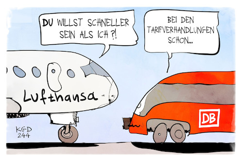 Cartoon: Tarifverhandlungen (medium) by Kostas Koufogiorgos tagged karikatur,koufogiorgos,lufthansa,tarifverhandlung,fligzeug,bahn,streik,arbeit,karikatur,koufogiorgos,lufthansa,tarifverhandlung,fligzeug,bahn,streik,arbeit