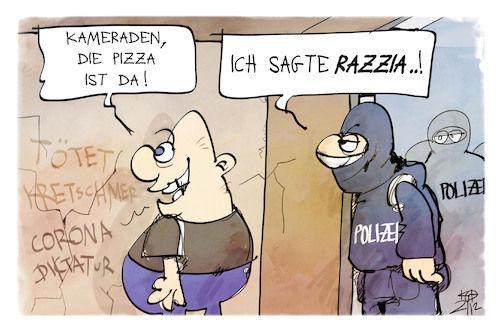 Cartoon: Telegram-Chatgruppe (medium) by Kostas Koufogiorgos tagged karikatur,koufogiorgos,illustration,cartoon,telegram,razzia,pizza,kamerad,querdenker,hass,hetze,social,media,polizei,karikatur,koufogiorgos,illustration,cartoon,telegram,razzia,pizza,kamerad,querdenker,hass,hetze,social,media,polizei