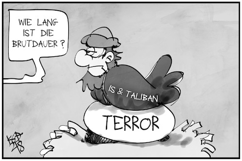 Cartoon: Terror in Afghanistan (medium) by Kostas Koufogiorgos tagged karikatur,koufogiorgos,illustration,cartoon,afghanistan,terror,terrorismus,is,taliban,brutzeit,ei,ausbrüten,karikatur,koufogiorgos,illustration,cartoon,afghanistan,terror,terrorismus,is,taliban,brutzeit,ei,ausbrüten