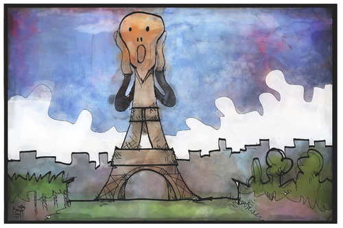 Cartoon: Terror in Paris (medium) by Kostas Koufogiorgos tagged karikatur,koufogiorgos,illustration,cartoon,paris,eiffelturm,schrei,munck,terror,terrorismus,is,isis,islamismus,frankreich,angriff,karikatur,koufogiorgos,illustration,cartoon,paris,eiffelturm,schrei,munck,terror,terrorismus,is,isis,islamismus,frankreich,angriff