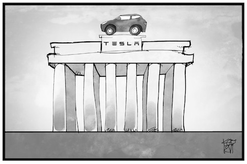 Cartoon: Tesla in Berlin (medium) by Kostas Koufogiorgos tagged karikatur,koufogiorgos,illustration,cartoon,tesla,berlin,brandenburg,auto,fabrik,elektromobilität,karikatur,koufogiorgos,illustration,cartoon,tesla,berlin,brandenburg,auto,fabrik,elektromobilität