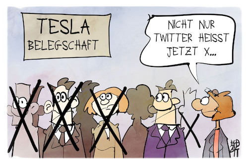 Cartoon: Tesla streicht Arbeitsplätze (medium) by Kostas Koufogiorgos tagged karikatur,koufogiorgos,tesla,arbeitsplatz,twitter,stelenstreichung,musk,wirtschaft,karikatur,koufogiorgos,tesla,arbeitsplatz,twitter,stelenstreichung,musk,wirtschaft