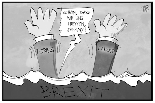 Cartoon: Tories und Labour (medium) by Kostas Koufogiorgos tagged karikatur,koufogiorgos,illustration,cartoon,may,corbyn,brexit,untergang,uk,grossbritannien,tories,labour,partei,karikatur,koufogiorgos,illustration,cartoon,may,corbyn,brexit,untergang,uk,grossbritannien,tories,labour,partei