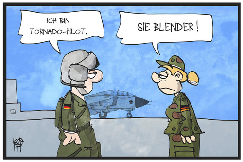 Cartoon: Tornadopilot in Syrien (medium) by Kostas Koufogiorgos tagged karikatur,koufogiorgos,illustration,cartoon,bundeswehr,soldat,soldatin,tornado,pilot,blender,nachtflug,syrien,einsatz,beruf,angeber,karikatur,koufogiorgos,illustration,cartoon,bundeswehr,soldat,soldatin,tornado,pilot,blender,nachtflug,syrien,einsatz,beruf,angeber