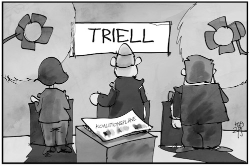 Cartoon: Triell (medium) by Kostas Koufogiorgos tagged karikatur,koufogiorgos,illustration,cartoon,triell,koalition,plan,bundestagswahl,scholz,laschet,baerbock,demokratie,partei,karikatur,koufogiorgos,illustration,cartoon,triell,koalition,plan,bundestagswahl,scholz,laschet,baerbock,demokratie,partei