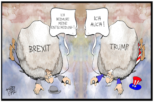 Cartoon: Trump und Brexit (medium) by Kostas Koufogiorgos tagged karikatur,koufogiorgos,illustration,cartoon,usa,uk,grossbritannien,brexit,trump,last,bedauern,bregret,entscheidung,wahl,stein,demokratie,karikatur,koufogiorgos,illustration,cartoon,usa,uk,grossbritannien,brexit,trump,last,bedauern,bregret,entscheidung,wahl,stein,demokratie