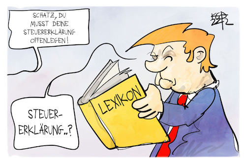 Cartoon: Trumps Steuer (medium) by Kostas Koufogiorgos tagged karikatur,koufogiorgos,trump,steuern,lexikon,fremdwort,usa,karikatur,koufogiorgos,trump,steuern,lexikon,fremdwort,usa