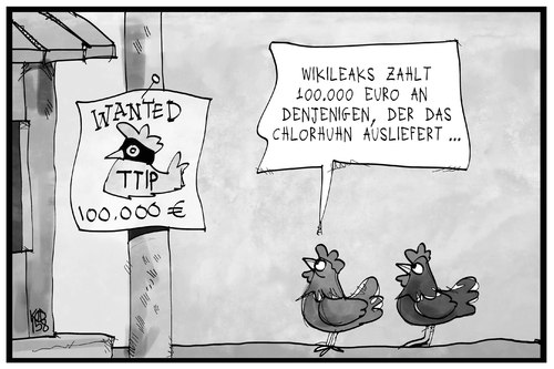 Cartoon: TTIP (medium) by Kostas Koufogiorgos tagged karikatur,koufogiorgos,illustration,cartoon,ttip,chlorhuhn,wikileaks,geheimdokument,freihandelsabkommen,verbrecher,wanted,wildwest,huhn,tier,karikatur,koufogiorgos,illustration,cartoon,ttip,chlorhuhn,wikileaks,geheimdokument,freihandelsabkommen,verbrecher,wanted,wildwest,huhn,tier