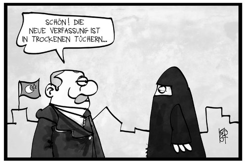 Cartoon: Türkische Verfassung (medium) by Kostas Koufogiorgos tagged karikatur,koufogiorgos,illustration,cartoon,tuerkei,verfassung,islamisierung,islam,religion,burka,säkularisierung,erdogan,scharia,gesetz,karikatur,koufogiorgos,illustration,cartoon,tuerkei,verfassung,islamisierung,islam,religion,burka,säkularisierung,erdogan,scharia,gesetz