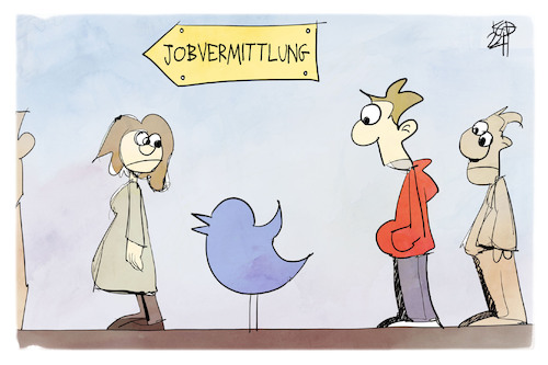 Cartoon: Twitter (medium) by Kostas Koufogiorgos tagged karikatur,koufogiorgos,twitter,arbeitsamt,jobcenter,arbeitsvermittlung,vogel,logo,entlassung,social,media,schlange,arbeit,karikatur,koufogiorgos,twitter,arbeitsamt,jobcenter,arbeitsvermittlung,vogel,logo,entlassung,social,media,schlange,arbeit