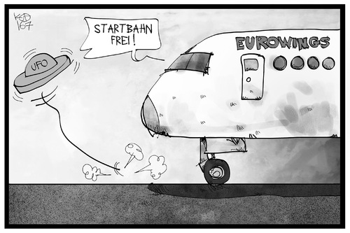 Cartoon: UFO und Lufthansa (medium) by Kostas Koufogiorgos tagged karikatur,koufogiorgos,illustration,cartoon,ufo,lufthansa,eurowings,flugzeug,tarifstreit,streik,arbeitskampf,startbahn,wirtschaft,karikatur,koufogiorgos,illustration,cartoon,ufo,lufthansa,eurowings,flugzeug,tarifstreit,streik,arbeitskampf,startbahn,wirtschaft