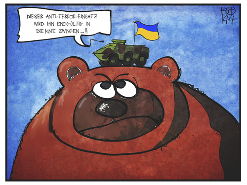 Cartoon: Ukraine-Konflikt (medium) by Kostas Koufogiorgos tagged karikatur,koufogiorgos,illustration,cartoon,ukraine,konflikt,terrorismus,bär,armee,militär,panzer,russland,politik,karikatur,koufogiorgos,illustration,cartoon,ukraine,konflikt,terrorismus,bär,armee,militär,panzer,russland,politik