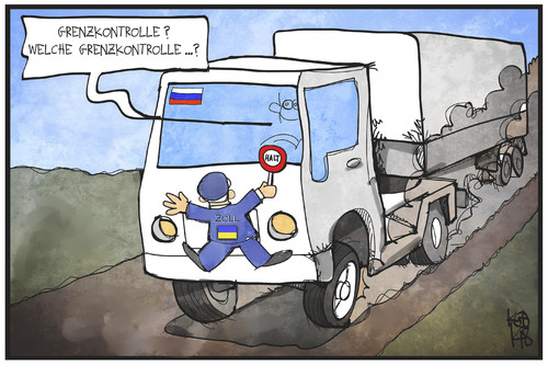 Cartoon: Ukraine-Konflikt (medium) by Kostas Koufogiorgos tagged politik,zoll,lkw,grenze,konflikt,krieg,russland,konvoi,ukraine,cartoon,illustration,koufogiorgos,karikatur,karikatur,koufogiorgos,illustration,cartoon,ukraine,konvoi,russland,krieg,konflikt,grenze,lkw,zoll,politik