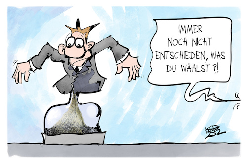 Cartoon: Unentschiedene Wähler (medium) by Kostas Koufogiorgos tagged karikatur,koufogiorgos,sanduhr,wähler,demokratie,unentschieden,zeit,wahl,karikatur,koufogiorgos,sanduhr,wähler,demokratie,unentschieden,zeit,wahl