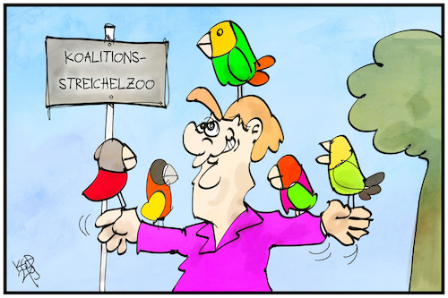 Cartoon: Unter bunten Koalitionsvögeln (medium) by Kostas Koufogiorgos tagged karikatur,koufogiorgos,illustration,cartoon,koalition,farben,papagei,vogel,zoo,merkel,karikatur,koufogiorgos,illustration,cartoon,koalition,farben,papagei,vogel,zoo,merkel