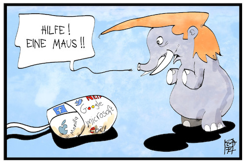 Cartoon: US-Firmen gegen Trump (medium) by Kostas Koufogiorgos tagged karikatur,koufogiorgos,illustration,cartoon,wirtschaft,usa,trump,maus,elefant,google,twitter,microsoft,klage,einreisedekret,silicon,valley,protest,karikatur,koufogiorgos,illustration,cartoon,wirtschaft,usa,trump,maus,elefant,google,twitter,microsoft,klage,einreisedekret,silicon,valley,protest