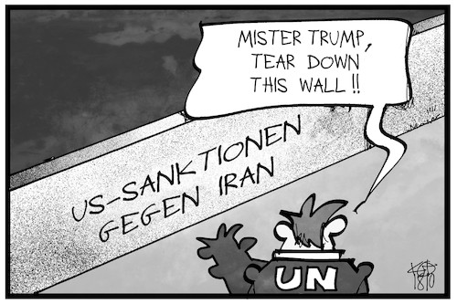 Cartoon: US-Sanktionen gegen Iran (medium) by Kostas Koufogiorgos tagged karikatur,koufogiorgos,illustration,cartoon,iran,sanktionen,trump,mauer,geschichte,zitat,historisch,wirtschaft,usa,un,internationaler,gerichtshof,karikatur,koufogiorgos,illustration,cartoon,iran,sanktionen,trump,mauer,geschichte,zitat,historisch,wirtschaft,usa,un,internationaler,gerichtshof