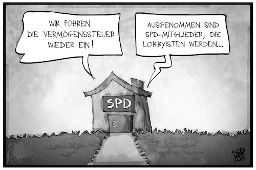 Cartoon: Vermögenssteuer (medium) by Kostas Koufogiorgos tagged karikatur,koufogiorgos,illustration,cartoon,spd,vermögen,steuer,geld,partei,sozialdemokraten,haus,karikatur,koufogiorgos,illustration,cartoon,spd,vermögen,steuer,geld,partei,sozialdemokraten,haus