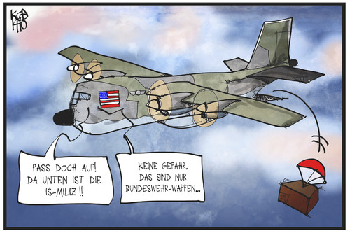 Cartoon: Waffen für den IS (medium) by Kostas Koufogiorgos tagged karikatur,koufogiorgos,illustration,cartoon,flugzeug,lieferung,waffen,usa,deutschland,is,terrorismus,miliz,krieg,konflikt,politik,karikatur,koufogiorgos,illustration,cartoon,flugzeug,lieferung,waffen,usa,deutschland,is,terrorismus,miliz,krieg,konflikt,politik