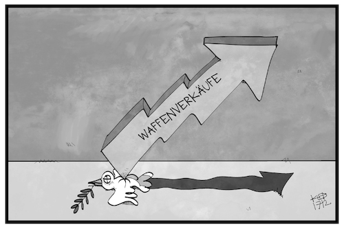 Cartoon: Waffenverkäufe (medium) by Kostas Koufogiorgos tagged karikatur,koufogiorgos,illustration,cartoon,sipri,waffen,exporte,verkäufe,frieden,taube,profit,anstieg,konflikte,krieg,friedenstaube,karikatur,koufogiorgos,illustration,cartoon,sipri,waffen,exporte,verkäufe,frieden,taube,profit,anstieg,konflikte,krieg,friedenstaube