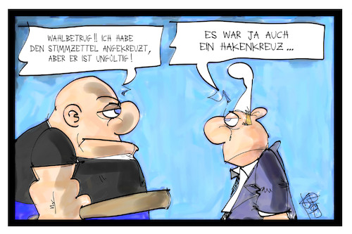 Cartoon: Wahlbetrug (medium) by Kostas Koufogiorgos tagged karikatur,koufogiorgos,illustration,cartoon,wahlbetrug,rechtspopulisten,extremismus,michel,afd,hakenkreuz,rechtsextrem,wahl,stimmzettel,ankreuzen,karikatur,koufogiorgos,illustration,cartoon,wahlbetrug,rechtspopulisten,extremismus,michel,afd,hakenkreuz,rechtsextrem,wahl,stimmzettel,ankreuzen