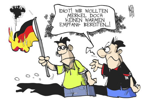 Cartoon: Warmer Empfang für Merkel (medium) by Kostas Koufogiorgos tagged merkel,griechenland,flagge,fahne,feuer,protest,demonstration,empfang,europa,besuch,karikatur,kostas,koufogiorgos,merkel,griechenland,flagge,fahne,feuer,protest,demonstration,empfang,europa,besuch,karikatur,kostas,koufogiorgos