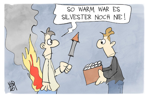 Cartoon: Warmes Silvester (medium) by Kostas Koufogiorgos tagged karikatur,koufogiorgos,silvester,feuerwerk,böller,klimawandel,karikatur,koufogiorgos,silvester,feuerwerk,böller,klimawandel