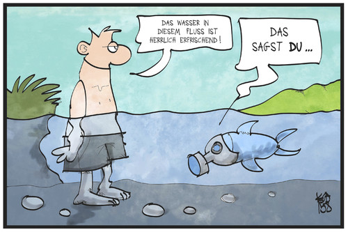 Cartoon: Wasserqualität (medium) by Kostas Koufogiorgos tagged karikatur,koufogiorgos,illustration,cartoon,wasser,gewässer,fisch,mensch,baden,sauberkeit,fluss,atmen,umwelt,natur,schutz,karikatur,koufogiorgos,illustration,cartoon,wasser,gewässer,fisch,mensch,baden,sauberkeit,fluss,atmen,umwelt,natur,schutz