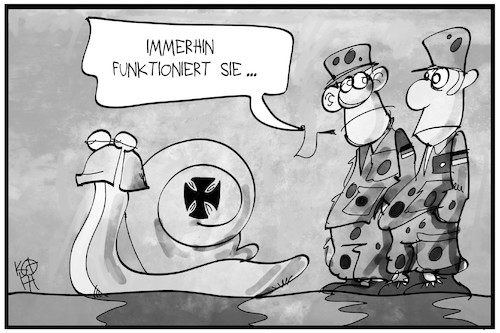 Cartoon: Wehrbericht (medium) by Kostas Koufogiorgos tagged karikatur,koufogiorgos,illustration,cartoon,wehrbericht,bundeswehr,soldat,schnecke,reformtempo,armee,militär,verteidigung,karikatur,koufogiorgos,illustration,cartoon,wehrbericht,bundeswehr,soldat,schnecke,reformtempo,armee,militär,verteidigung