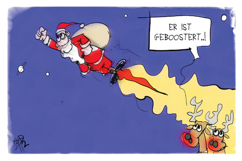 Cartoon: Weihnachten 2021 (medium) by Kostas Koufogiorgos tagged karikatur,koufogiorgos,illustration,cartoon,weihnachten,weihnachtsmann,booster,impfung,rudolph,rentier,superman,fliegen,energie,pandemie,karikatur,koufogiorgos,illustration,cartoon,weihnachten,weihnachtsmann,booster,impfung,rudolph,rentier,superman,fliegen,energie,pandemie