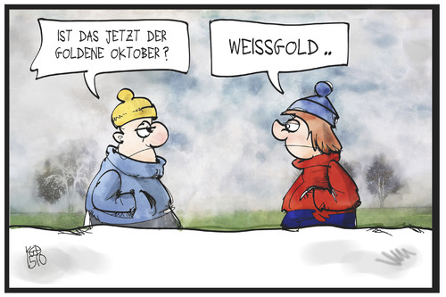 Cartoon: Weißgoldener Oktober (medium) by Kostas Koufogiorgos tagged karikatur,koufogiorgos,illustratiokarikatur,illustration,cartoon,winter,kälte,kälteeinbruch,oktober,weiß,weißgold,wetter,klima,karikatur,koufogiorgos,illustratiokarikatur,illustration,cartoon,winter,kälte,kälteeinbruch,oktober,weiß,weißgold,wetter,klima