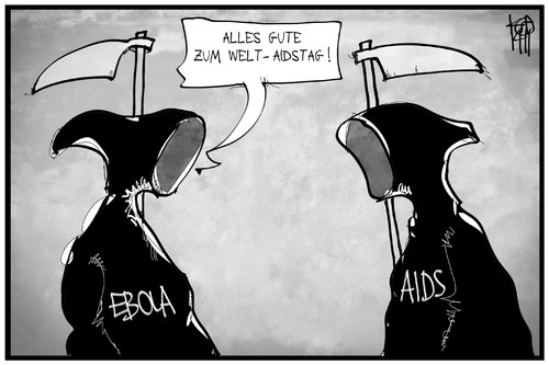 Cartoon: Welt-Aidstag (medium) by Kostas Koufogiorgos tagged karikatur,koufogiorgos,illustration,cartoon,ebola,aids,krankheit,virus,tod,weltaidstag,glückwunsch,sensenmann,hiv,karikatur,koufogiorgos,illustration,cartoon,ebola,aids,krankheit,virus,tod,weltaidstag,glückwunsch,sensenmann,hiv