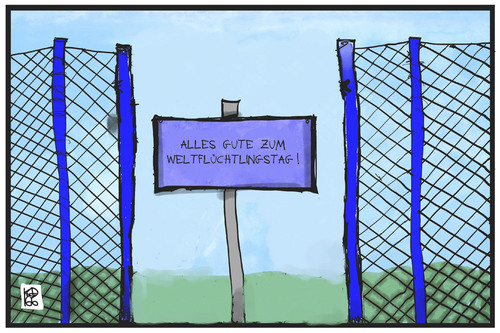 Cartoon: Weltflüchtlingstag (medium) by Kostas Koufogiorgos tagged karikatur,koufogiorgos,illustration,cartoon,weltflüchtlingstag,zaun,grenze,empfang,flüchtlinge,flüchtlingspolitik,karikatur,koufogiorgos,illustration,cartoon,weltflüchtlingstag,zaun,grenze,empfang,flüchtlinge,flüchtlingspolitik