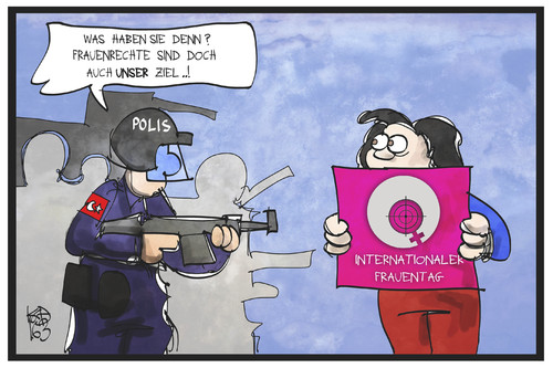 Cartoon: Weltfrauentag (medium) by Kostas Koufogiorgos tagged karikatur,koufogiorgos,illustration,cartoon,frauen,weltfrauentag,polizei,tuerkei,ziel,zielscheibe,gleichberechtigung,gewalt,waffe,frau,karikatur,koufogiorgos,illustration,cartoon,frauen,weltfrauentag,polizei,tuerkei,ziel,zielscheibe,gleichberechtigung,gewalt,waffe,frau