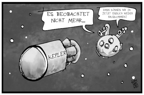 Cartoon: Weltraumteleskop Kepler (medium) by Kostas Koufogiorgos tagged karikatur,koufogiorgos,illustration,cartoon,teleskop,weltraum,all,aliens,ausserirdische,marsmännchen,planeten,wissenschaft,astro,sterne,karikatur,koufogiorgos,illustration,cartoon,teleskop,weltraum,all,aliens,ausserirdische,marsmännchen,planeten,wissenschaft,astro,sterne