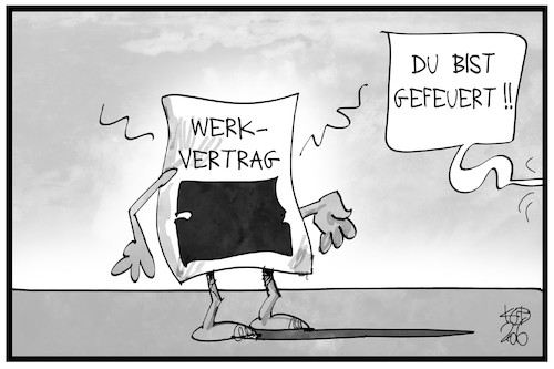 Cartoon: Werkverträge (medium) by Kostas Koufogiorgos tagged karikatur,koufogiorgos,illustration,cartoon,werkvertrag,arbeit,fleischindustrie,toennies,verbot,arbeitsrecht,gefeuert,entlassung,vertrag,karikatur,koufogiorgos,illustration,cartoon,werkvertrag,arbeit,fleischindustrie,toennies,verbot,arbeitsrecht,gefeuert,entlassung,vertrag