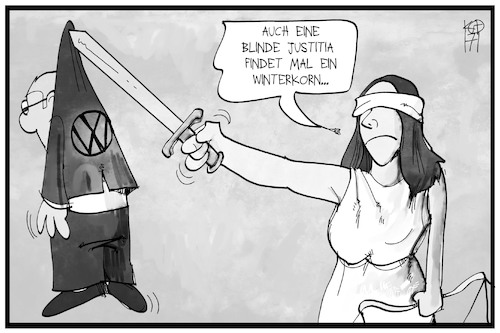 Cartoon: Winterkorn und Justitia (medium) by Kostas Koufogiorgos tagged karikatur,koufogiorgos,illustration,cartoon,winterkorn,vw,justitia,schwert,justiz,blind,dieselgate,abgasaffäre,automobilindustrie,karikatur,koufogiorgos,illustration,cartoon,winterkorn,vw,justitia,schwert,justiz,blind,dieselgate,abgasaffäre,automobilindustrie