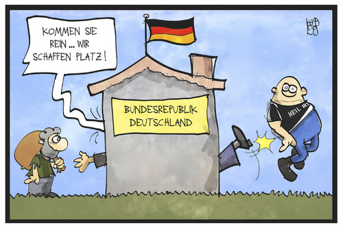 Cartoon: Wir schaffen Platz (medium) by Kostas Koufogiorgos tagged karikatur,koufogiorgos,illustration,cartoon,platz,haus,deutschland,brd,bundesrepublik,neonazi,rechtsextremismus,flüchtling,flüchtlingskrise,aufnahme,karikatur,koufogiorgos,illustration,cartoon,platz,haus,deutschland,brd,bundesrepublik,neonazi,rechtsextremismus,flüchtling,flüchtlingskrise,aufnahme