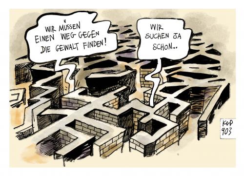 Cartoon: Wir suchen ja schon! (medium) by Kostas Koufogiorgos tagged amok,winnenden,schule,gewalt,waffen,gesetz,prävention,polizei,amokläufer,schüler,gewaltspiele,kostas,koufogiorgos,cartoon,winnenden,amok,schule,gewalt,waffen,gesetz,prävention,polizei,amokläufer,schüler,gewaltspiele,gesellschaft,hass,tod,mord,töten,attentat,jugend,jugendliche,vorbeugung,labyrinth,irrweg,suche,lösung,psyche,killerspiele,killerspiel,amoklauf,medien,justiz