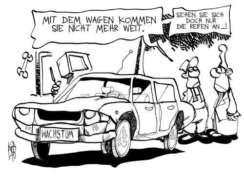 Cartoon: Wirtschaftsprognose (medium) by Kostas Koufogiorgos tagged wirtschaft,wachstum,prognose,auto,geld,reifen,deutschland,wirtschaft,wachstum,prognose,auto,geld,reifen,deutschland