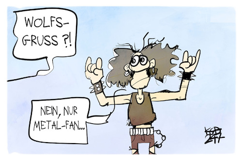 Cartoon: Wolfsgruß (medium) by Kostas Koufogiorgos tagged karikatur,koufogiorgos,wolfsgruß,metal,musik,fan,rechtsextremismsus,tuerkei,karikatur,koufogiorgos,wolfsgruß,metal,musik,fan,rechtsextremismsus,tuerkei