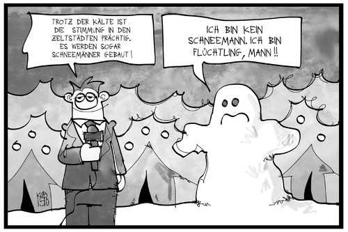 Cartoon: Zeltstädte im Winter (medium) by Kostas Koufogiorgos tagged karikatur,koufogiorgos,illustration,cartoon,winter,kälte,kälteeinbruch,schneemann,reporter,medien,fernsehen,zeltstadt,flüchtlingsunterkunft,bericht,flüchtling,winterfest,karikatur,koufogiorgos,illustration,cartoon,winter,kälte,kälteeinbruch,schneemann,reporter,medien,fernsehen,zeltstadt,flüchtlingsunterkunft,bericht,flüchtling,winterfest