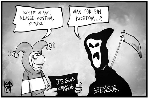 Cartoon: Zensur beim Karneval (medium) by Kostas Koufogiorgos tagged karikatur,koufogiorgos,illustration,cartoon,charlie,hebdo,köln,karneval,zensur,sensenmann,clown,satire,meinungsfreiheit,karikatur,koufogiorgos,illustration,cartoon,charlie,hebdo,köln,karneval,zensur,sensenmann,clown,satire,meinungsfreiheit