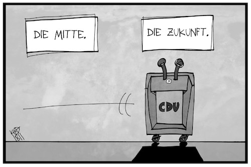 Cartoon: Zukunft der CDU (medium) by Kostas Koufogiorgos tagged karikatur,koufogiorgos,illustration,cartoon,cdu,mitte,zukunft,rechts,partei,politik,profil,rechtsruck,karikatur,koufogiorgos,illustration,cartoon,cdu,mitte,zukunft,rechts,partei,politik,profil,rechtsruck