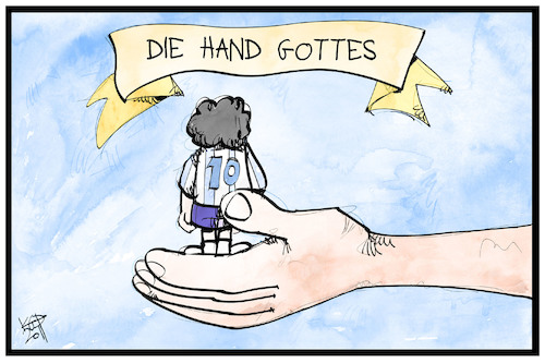 Cartoon: Zum Tod von Diego Maradona (medium) by Kostas Koufogiorgos tagged karikatur,koufogiorgos,illustration,cartoon,maradona,gedenken,hand,gottes,fussballer,karikatur,koufogiorgos,illustration,cartoon,maradona,gedenken,hand,gottes,fussballer