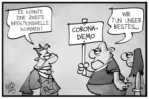 Cartoon: Zweite Infektionswelle (medium) by Kostas Koufogiorgos tagged karikatur,koufogiorgos,illustration,cartoon,infektion,welle,pandemie,corona,virus,rki,demo,demonstrant,leugner,kritiker,krankheit,karikatur,koufogiorgos,illustration,cartoon,infektion,welle,pandemie,corona,virus,rki,demo,demonstrant,leugner,kritiker,krankheit