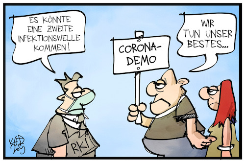 Cartoon: Zweite Infektionswelle (medium) by Kostas Koufogiorgos tagged karikatur,koufogiorgos,illustration,cartoon,infektion,welle,pandemie,corona,virus,rki,demo,demonstrant,leugner,kritiker,krankheit,karikatur,koufogiorgos,illustration,cartoon,infektion,welle,pandemie,corona,virus,rki,demo,demonstrant,leugner,kritiker,krankheit