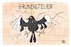 Cartoon: Grundsteuer (small) by Kostas Koufogiorgos tagged karikatur,koufogiorgos,elster,grundsteuer,mauer,vogel,steuerplattform,steuern