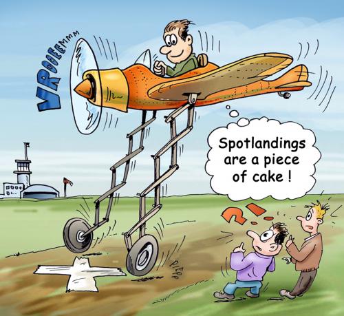 Cartoon: Easy spot landing (medium) by illustrator tagged landing,plane,air,pilot,crazy,precise,gear,wheels,strip,runway,cartoon,peter,welleman,cartoonist,illustration,illustrator,joke,gag,editorial,tower,suprise,trick,cartoon,cartoons,illustrationen,illustration,flugzeug,fliegen,passagiere,technik,technologie,fortschritt,entwicklung,forschung,wissenschaft,flugraum,pilot,verkehr,luftverkehr,erfindung,erfinder,entdeckung,landung,start